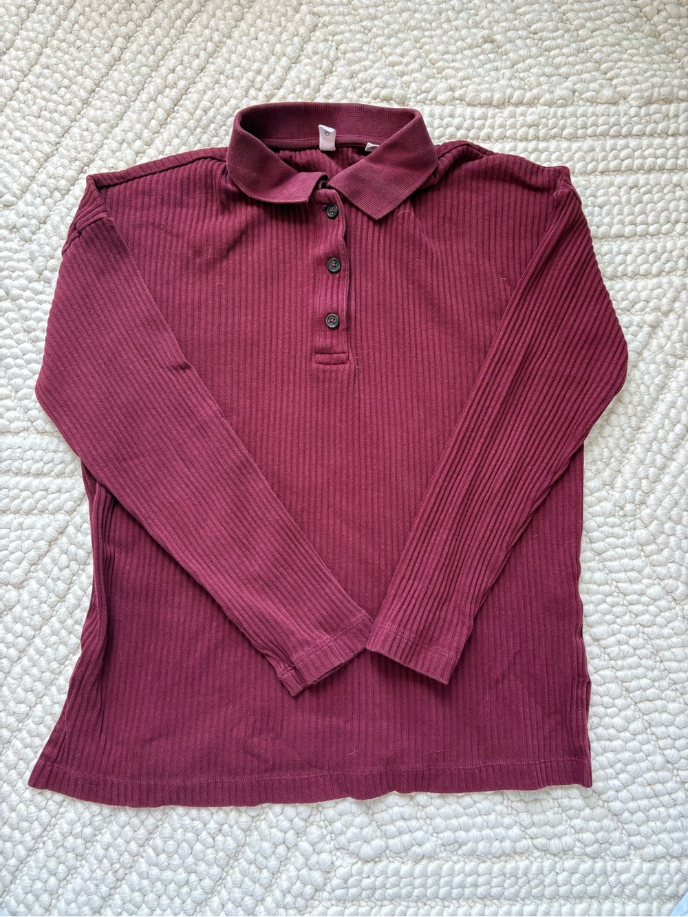 KOTN Ribbed Long Sleeve Polo - Burgundy